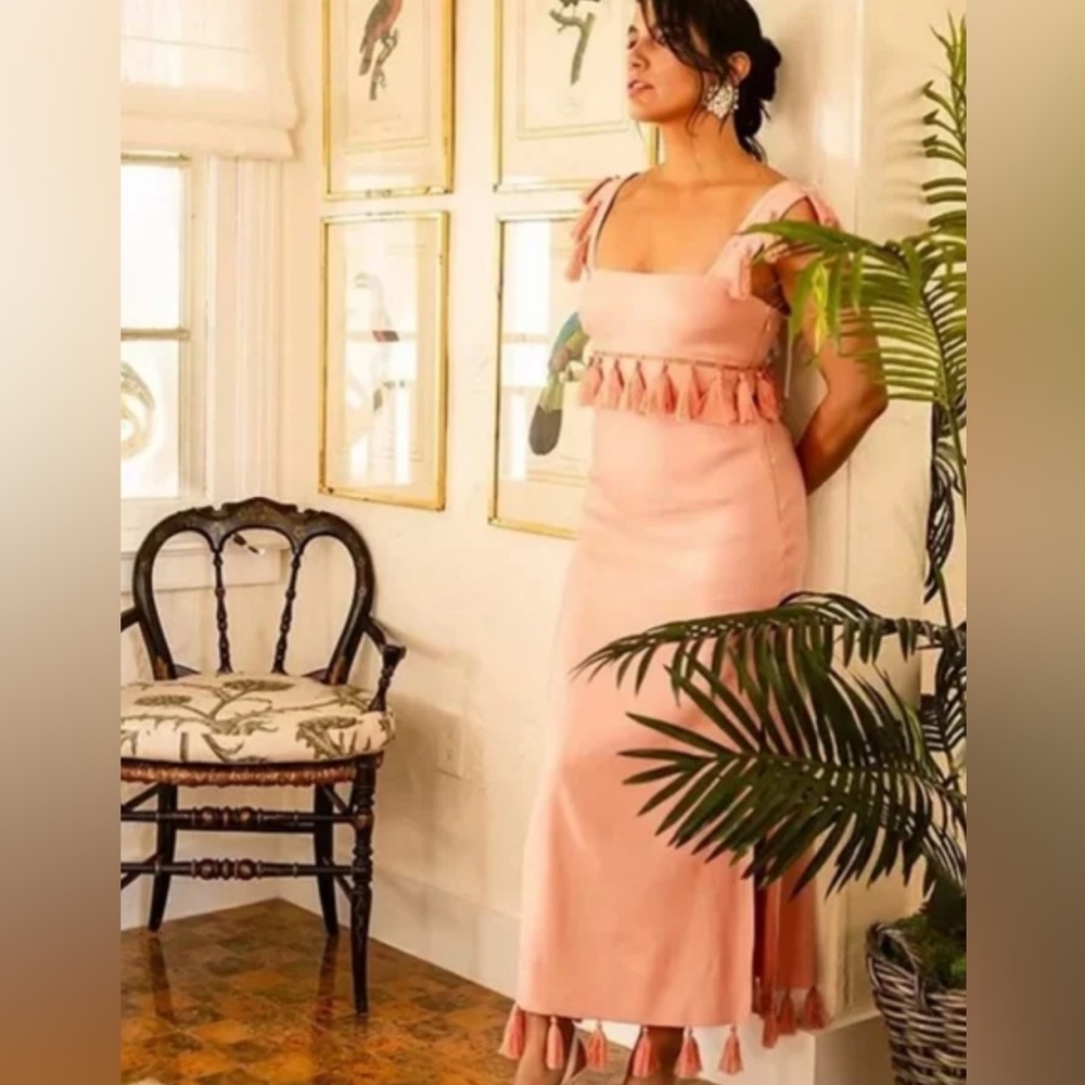 Antonio Melani x Nat Note | Cici Tassel Linen Blend Maxi Dress Pink Sand